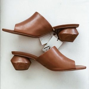 Genuine Leather Wood Block Mules